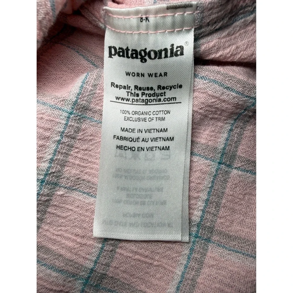 Patagonia Short Sleeve Plaid Button Down Shirt Mens XS Pink Organic Cotton - Picture 5 of 8